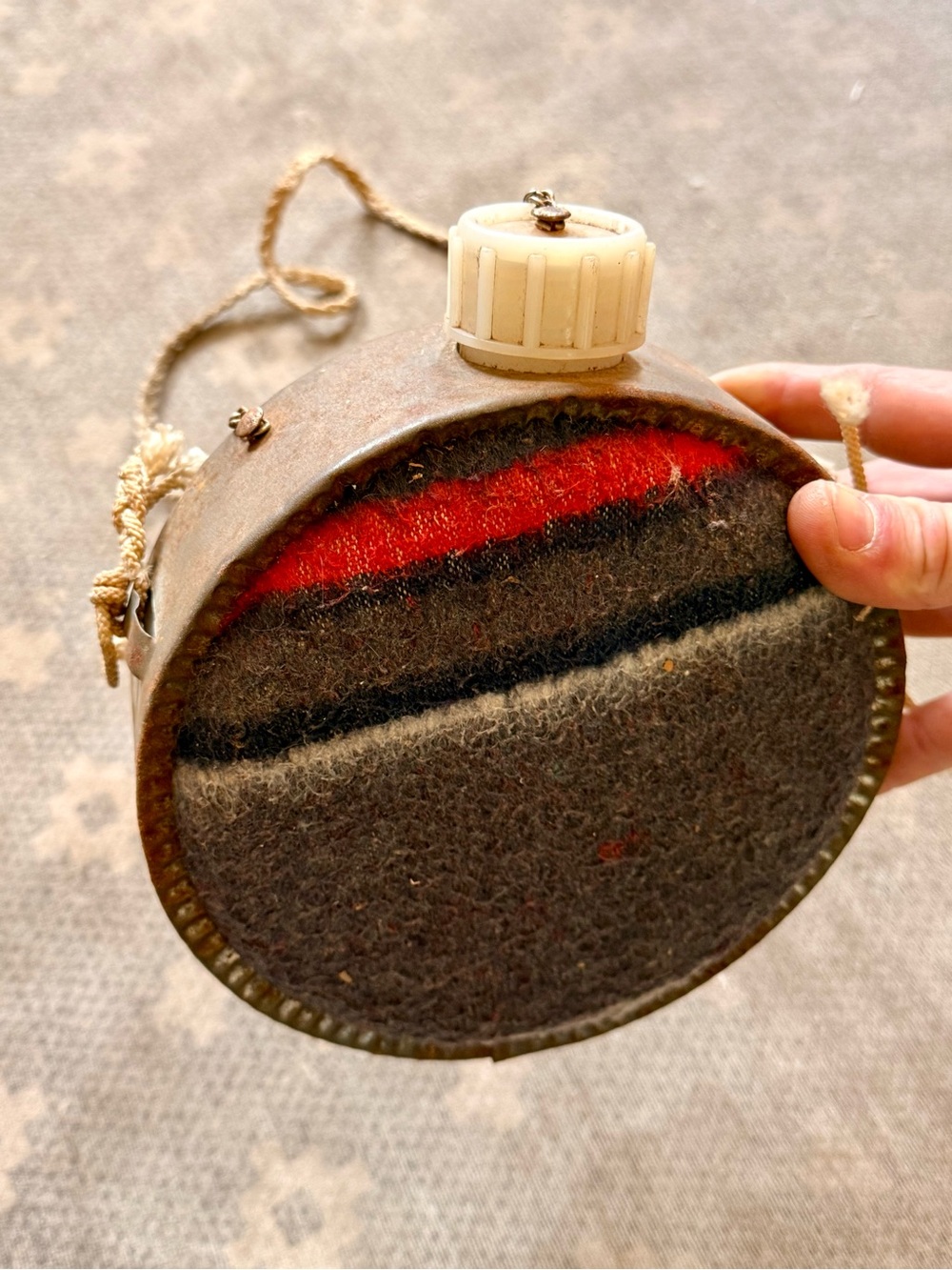 Vintage Round Wool-Covered Saddle Blanket Canteen
